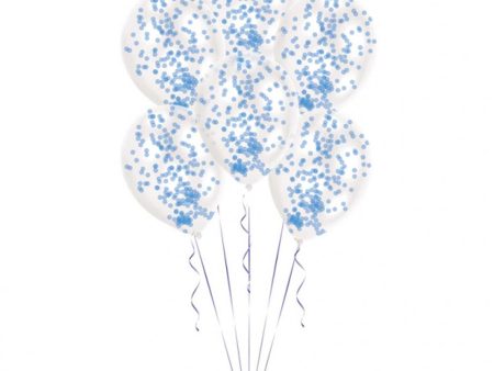 Blue Confetti Filled Transparent Latex Balloons 6pcs For Sale