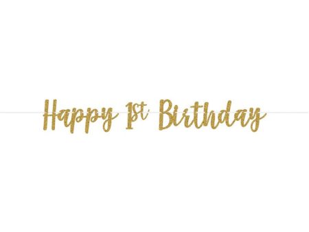 1st Birthday Ribbon Banner With Glitter Cheap