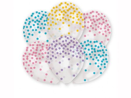 Pastel Assorted Confetti Printed Latex Balloons  11in, 6pcs For Sale