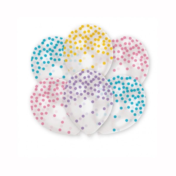 Pastel Assorted Confetti Printed Latex Balloons  11in, 6pcs For Sale