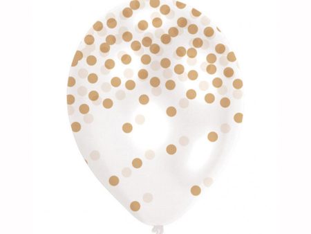 Gold Confetti Printed Latex Balloons 11in, 6pcs Hot on Sale